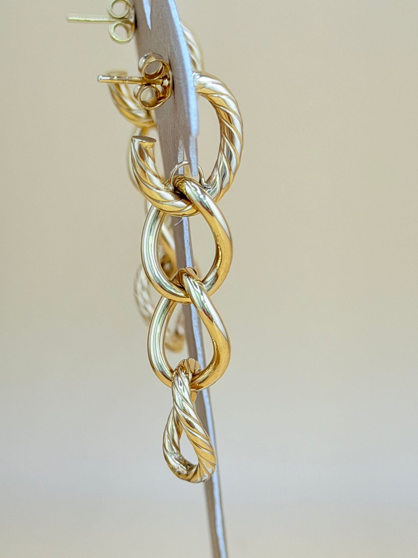14kt Semi-Solid Gold Long Chain Earrings.