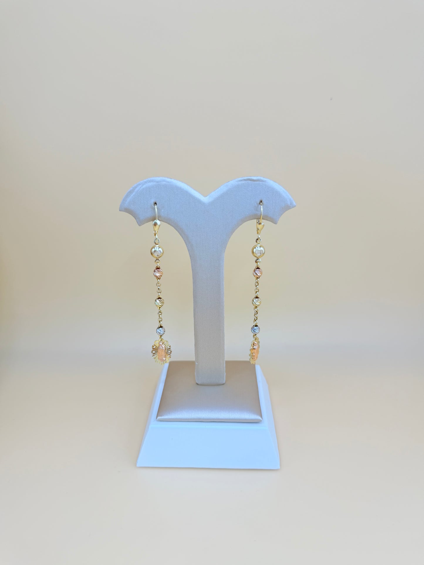 14kt Gold Long Our Lady of Guadalupe Earrings.