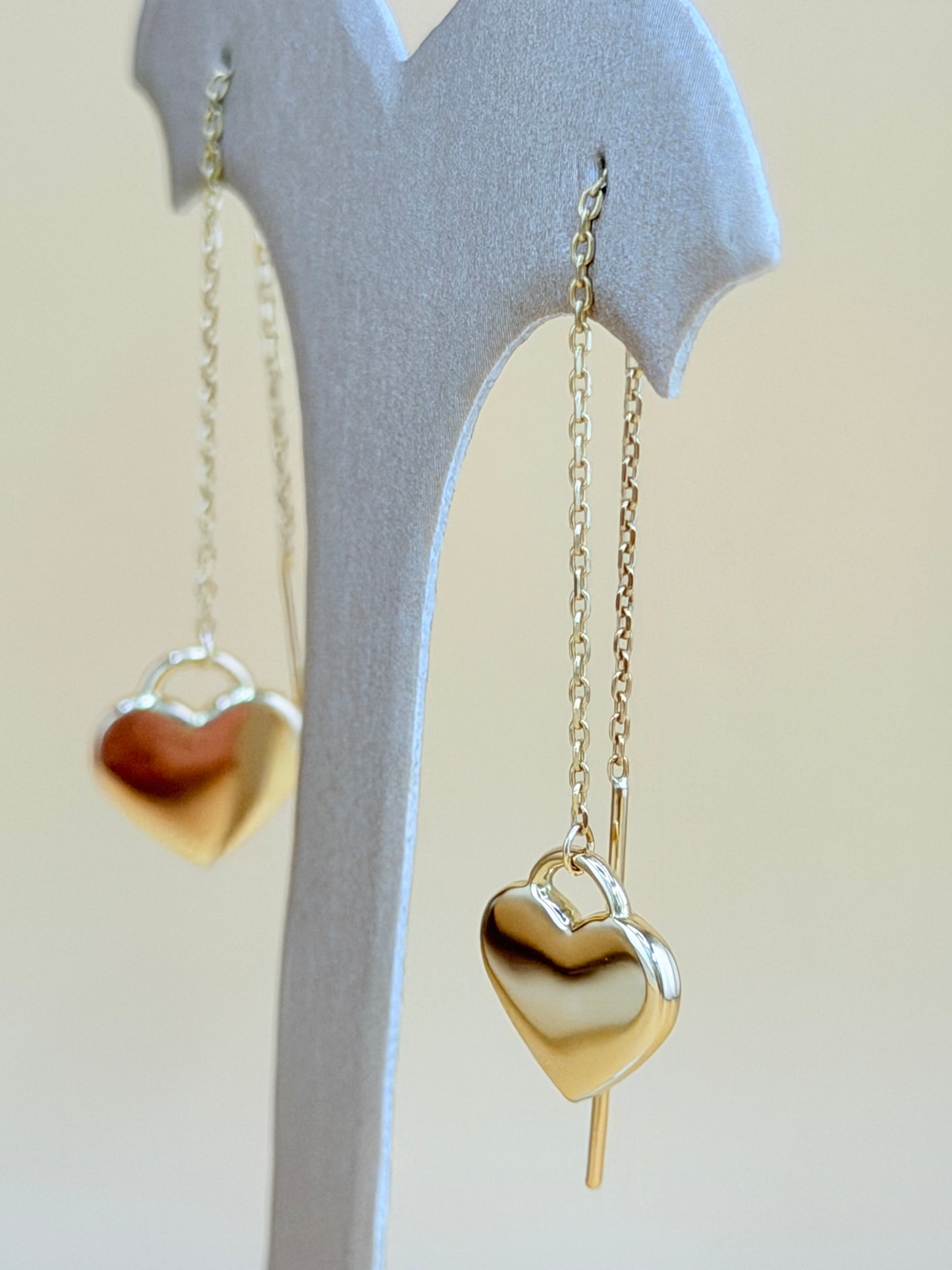 14kt Gold Long Heart Earrings.