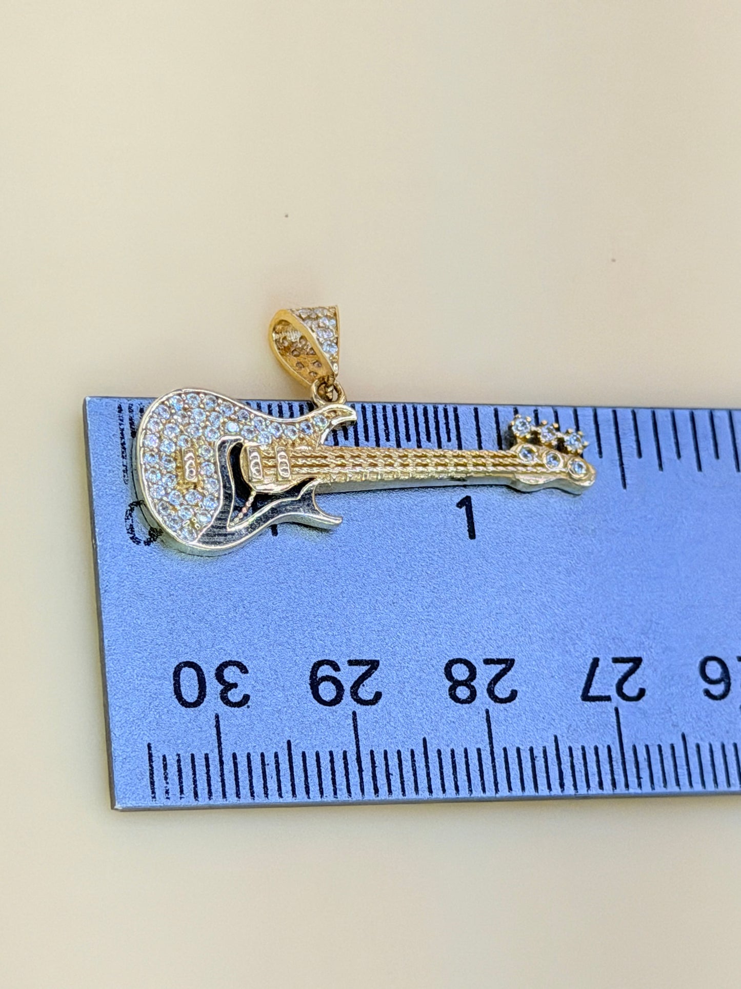 14K Gold Guitar Pendant, Fits Chains Up to 3mm Thick. ch
