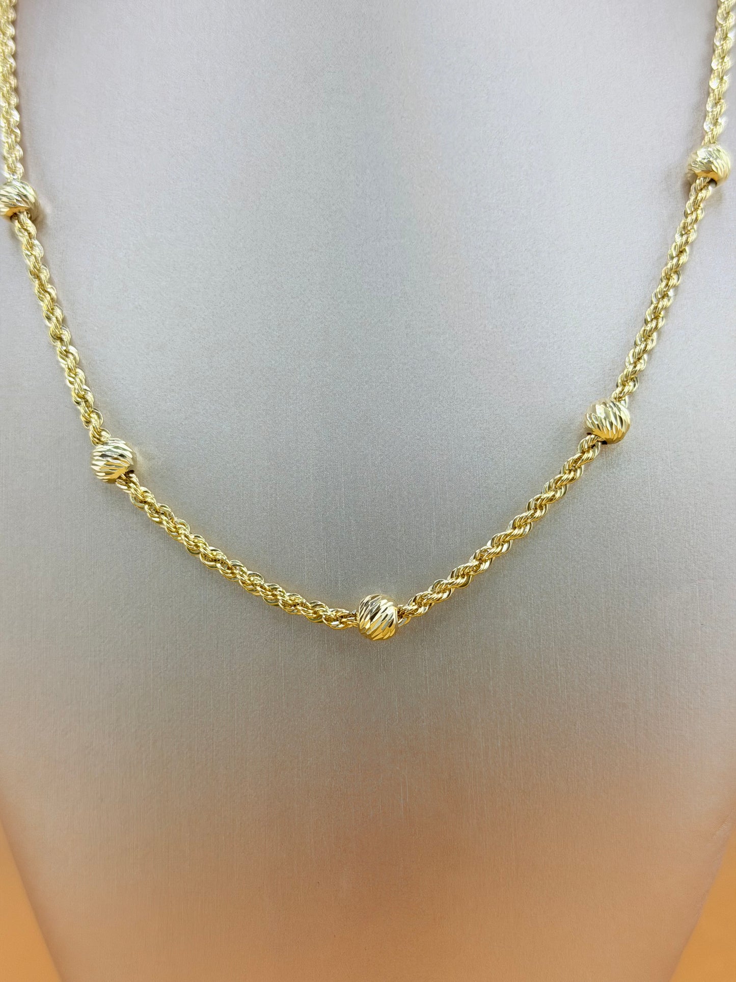 10K Solid Gold Semi-Solid Chain, 16” – 2.6mm Links, 5.7mm Beads.