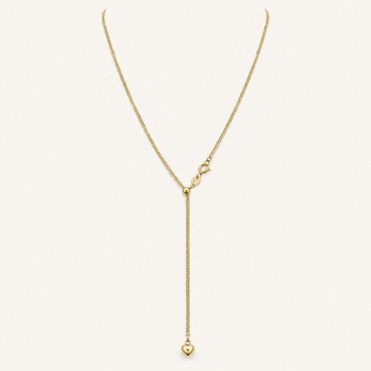 10K Gold Adjustable Heart Lariat Necklace — Up to 22″