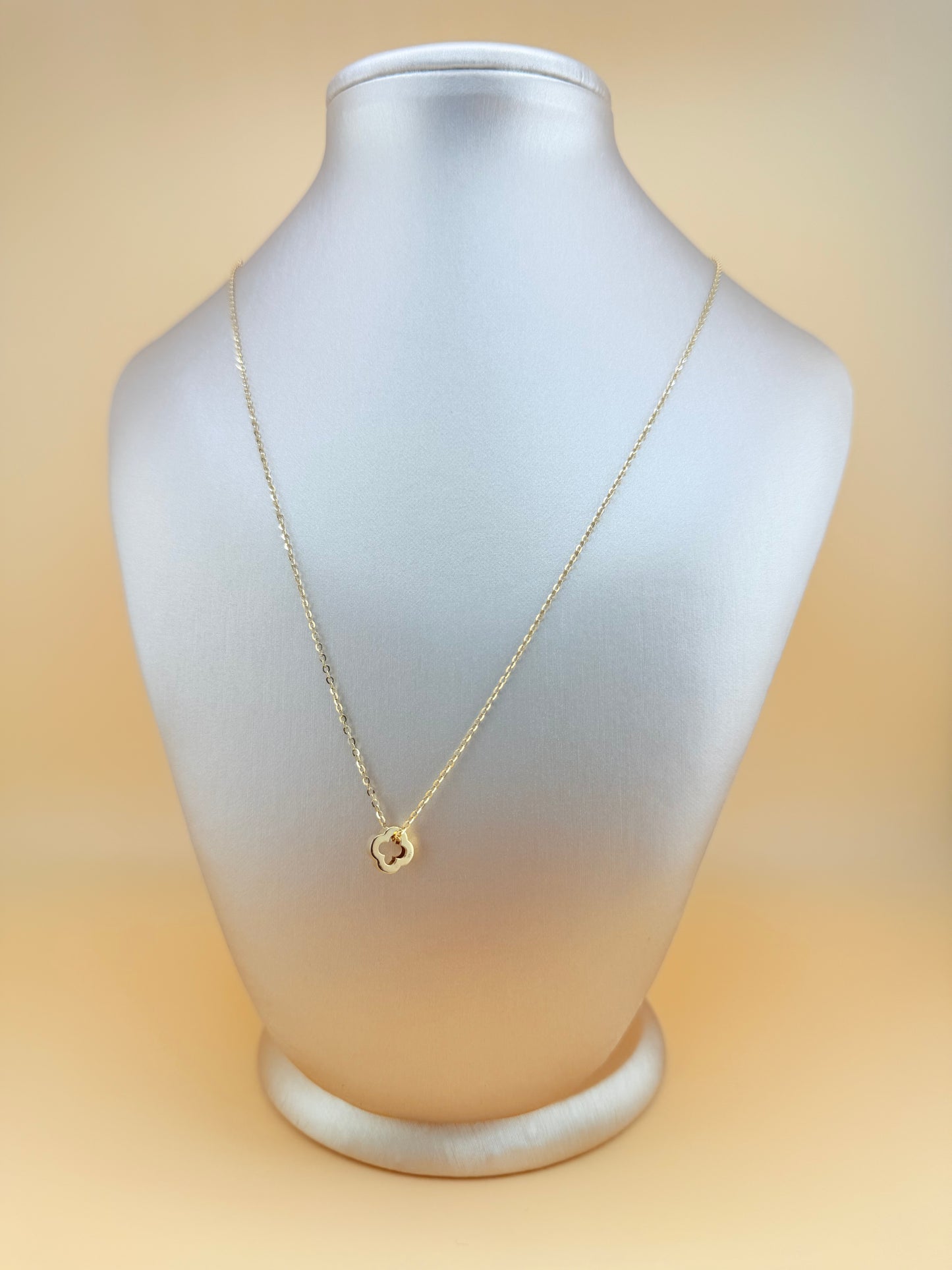14K Solid Gold Chain with Small Clover Pendant, 18” Long, 1mm Thick. n
