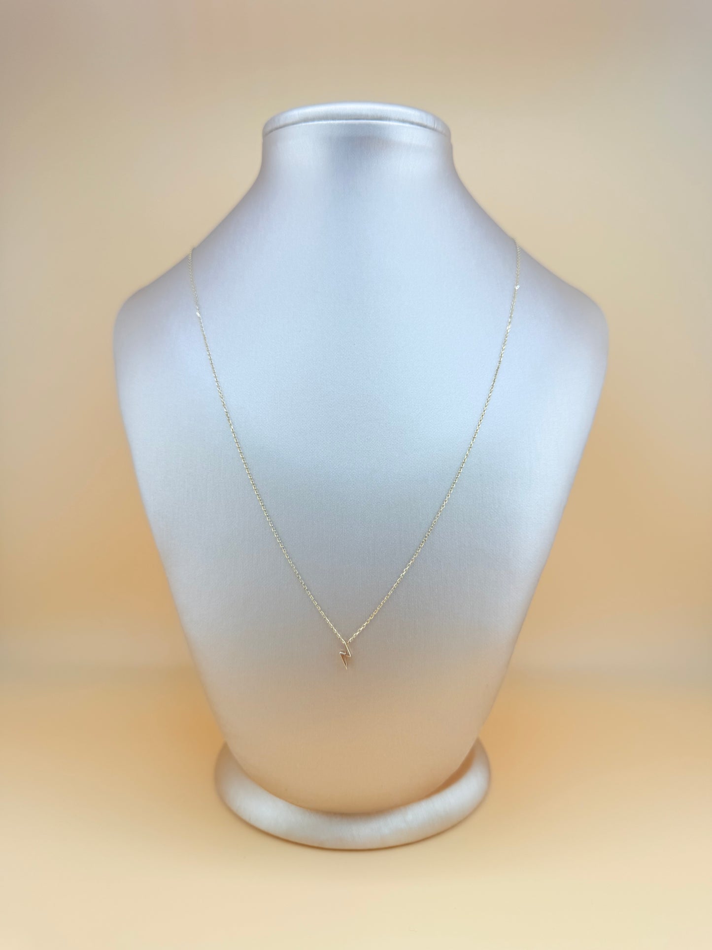 14K Gold Chain with Small Lightning Bolt Pendant, Adjustable 16”–18” Length, 0.6mm Thick. n