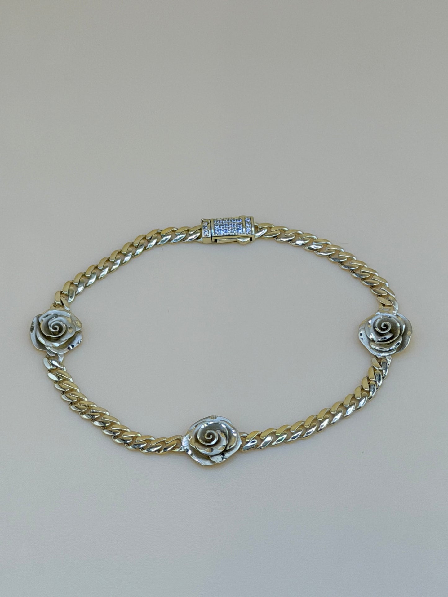 10kt Semisolid Gold Bracelet, size 7”, 3.6mm, (Solid Roses)