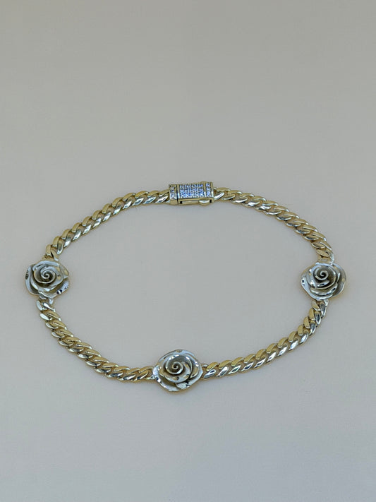 10kt Semisolid Gold Bracelet, size 7”, 3.6mm, (Solid Roses)
