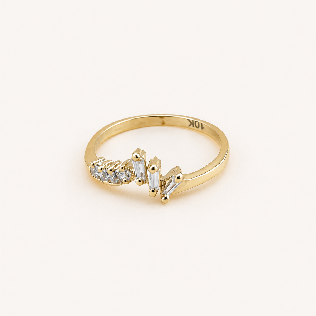 10K Solid Gold Asymmetrical Mixed-Cut CZ Ring – Size 7