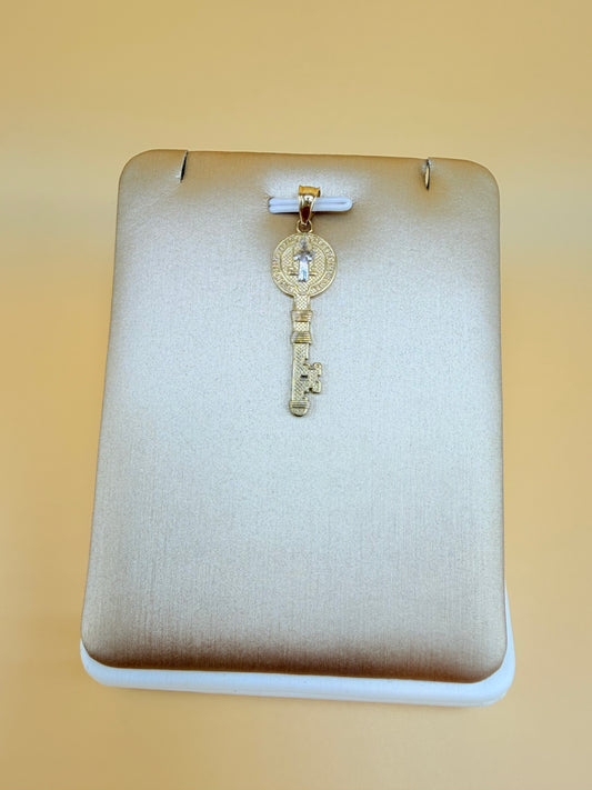 14K Solid Gold St. Benedict Key Pendant, Fits Chains Up to 3mm Thick. ch