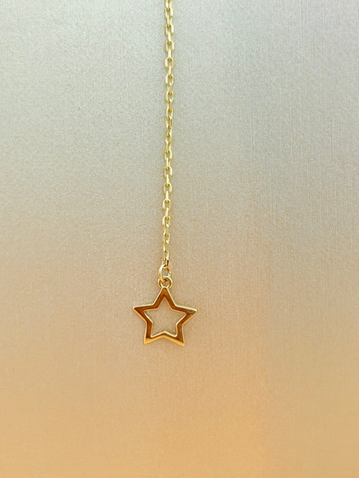 14kt Solid Gold Chain with Moon and Star Pendant, Size 16”–18”.