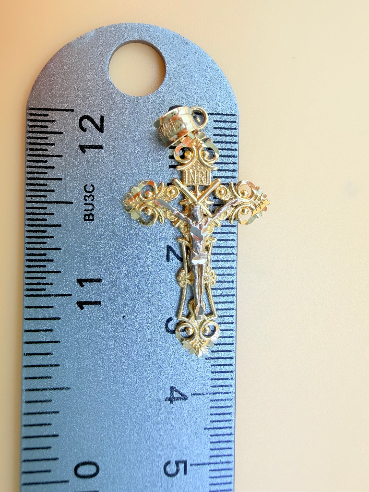 14K Solid Gold Cross Pendant, Fits Chains Up to 4mm Thick. ch