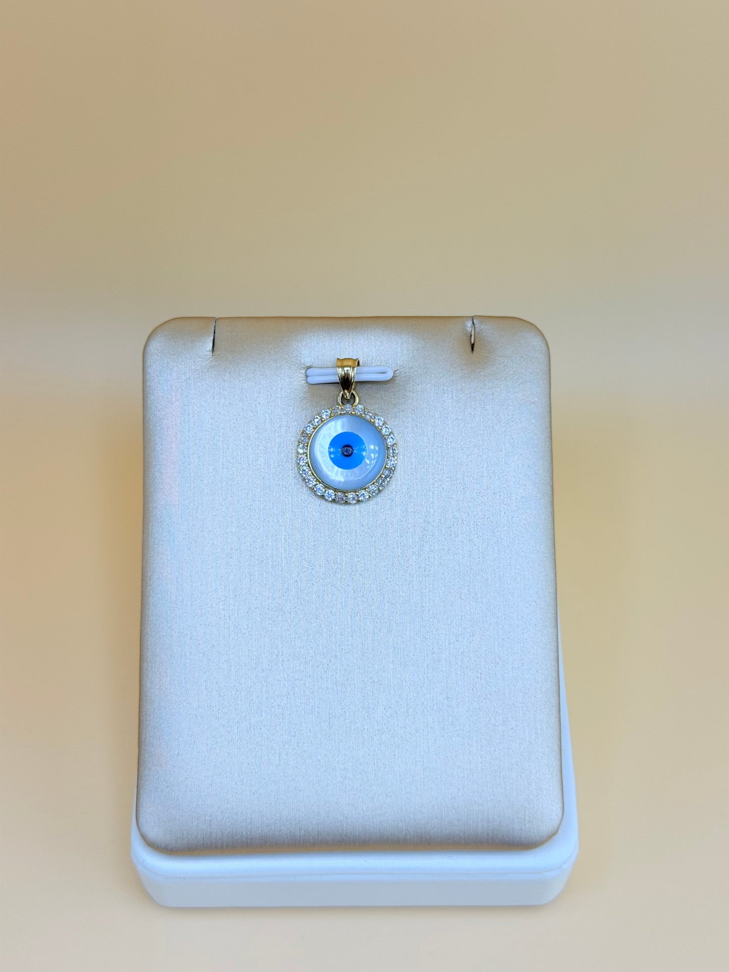 14K Gold Evil Eye Pendant, Fits Chains Up to 3mm Thick. ch