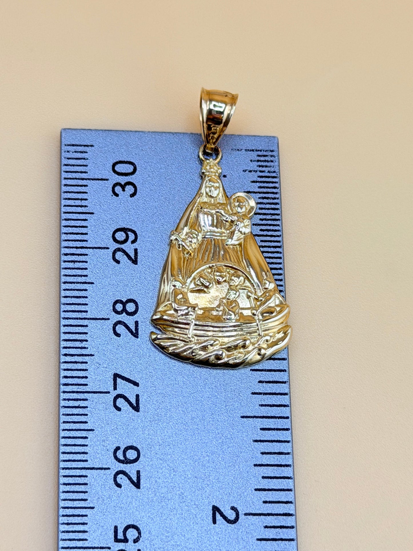 10K Gold Our Lady of Charity of El Cobre Pendant, Fits Chains Up to 5mm Thick. ch