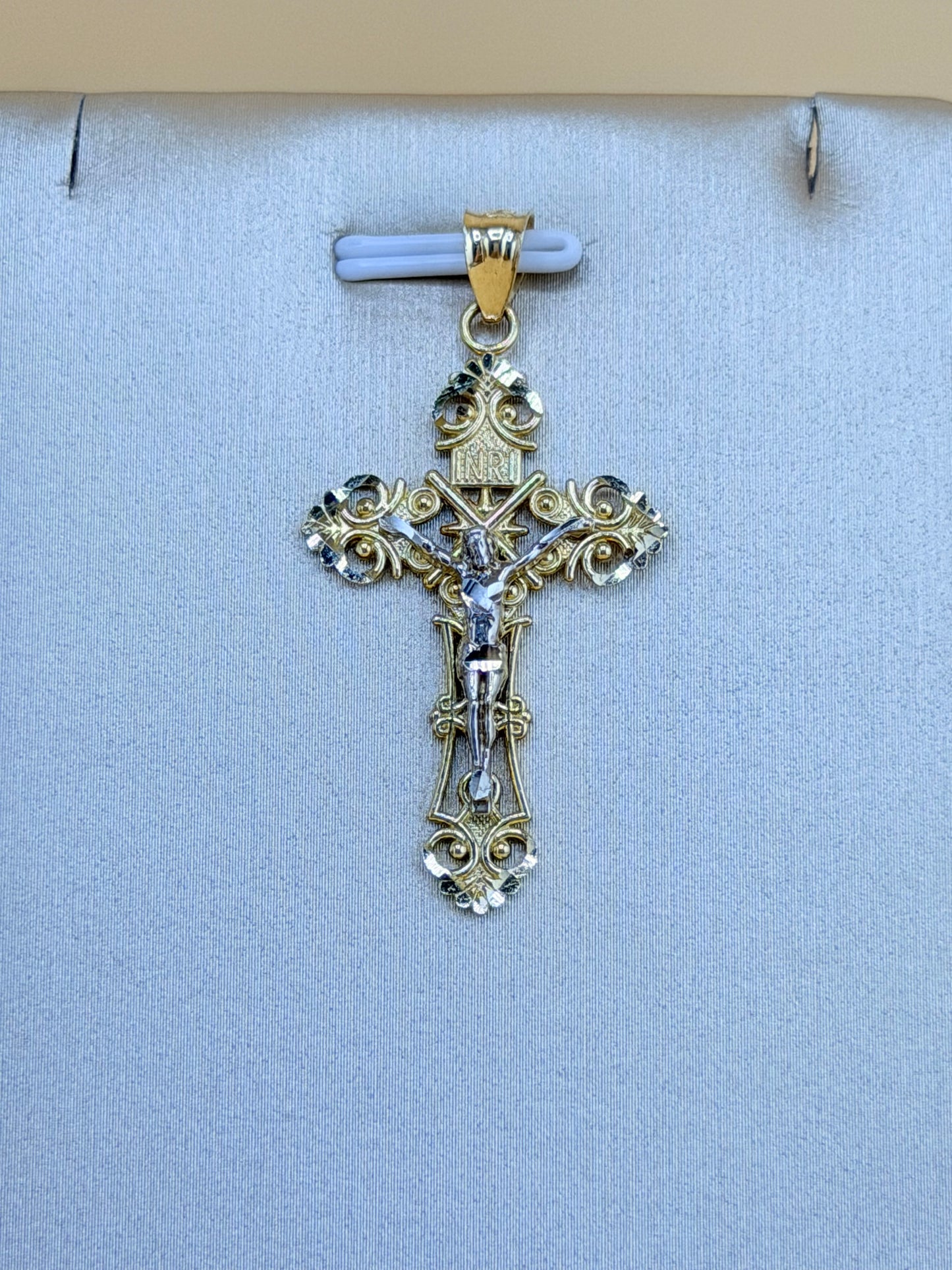 14K Solid Gold Cross Pendant, Fits Chains Up to 4mm Thick. ch