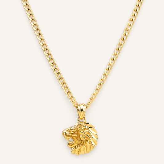 Solid Gold Lion Pendant with Chain, Ideal for Kids, 16” Chain, 2.2mm Thick. n