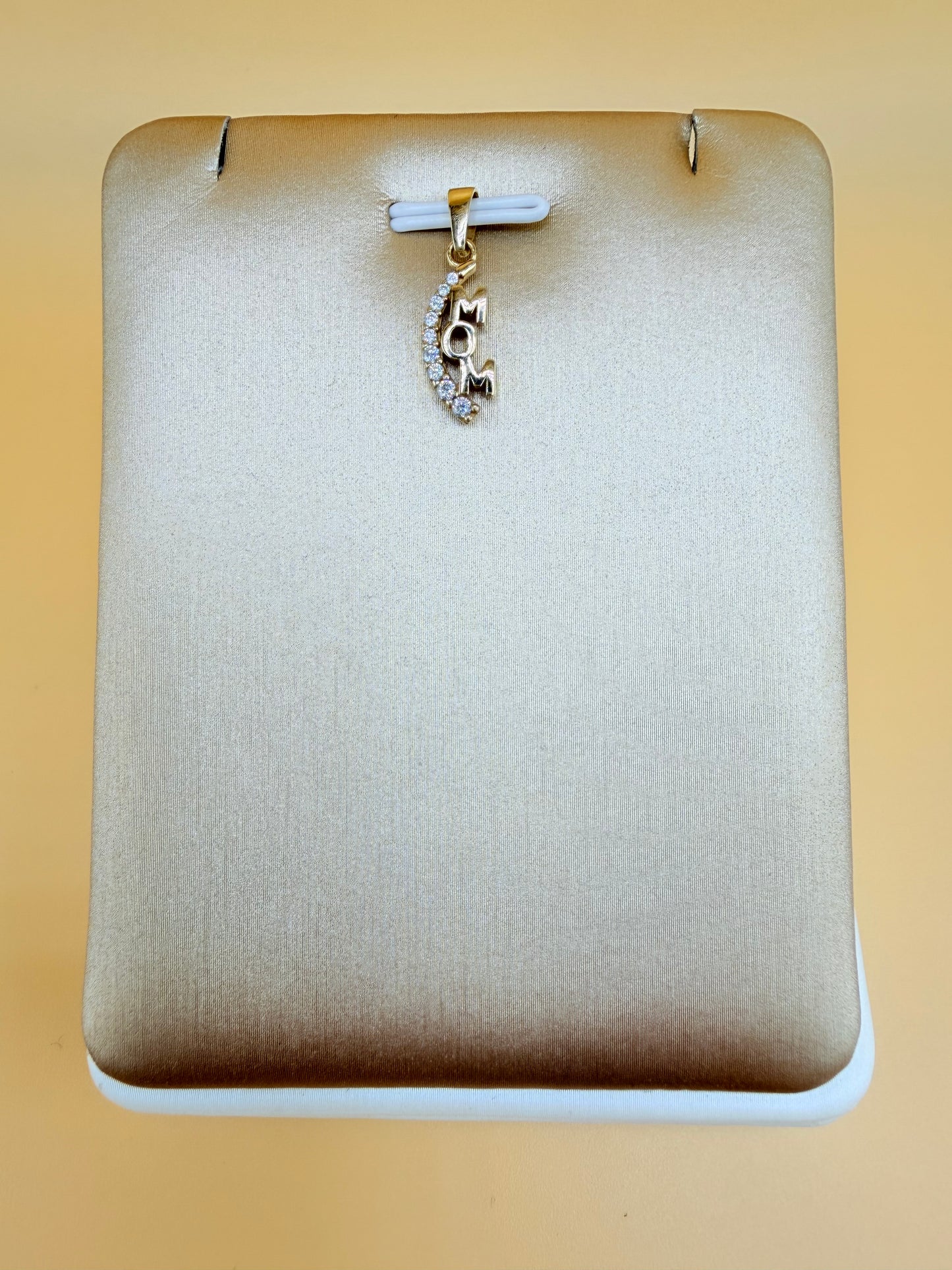 14K Small Solid Gold “MOM” Pendant, Fits Chains Up to 2.5mm Thick. ch