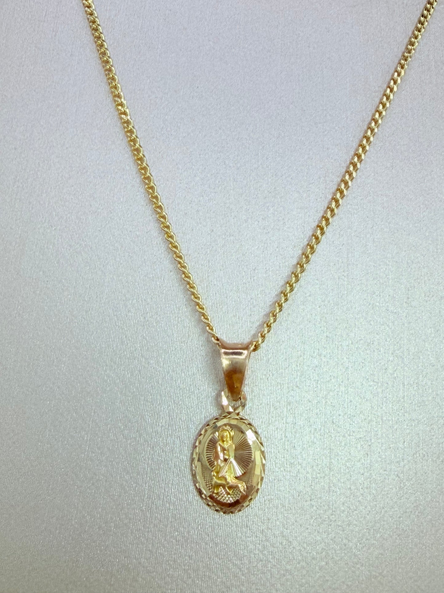 14K Semi-Solid Gold Chain with Saint Lazarus Pendant, 18” Long, 1.3mm Thick. ch