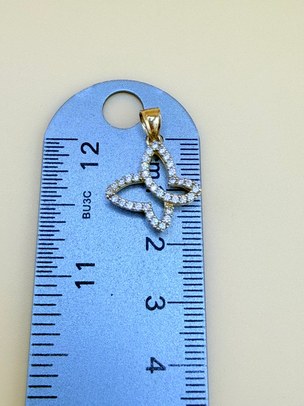 10kt Small Gold Butterfly Pendant with Stones, Fits Chains Up to 3mm Thick. ch
