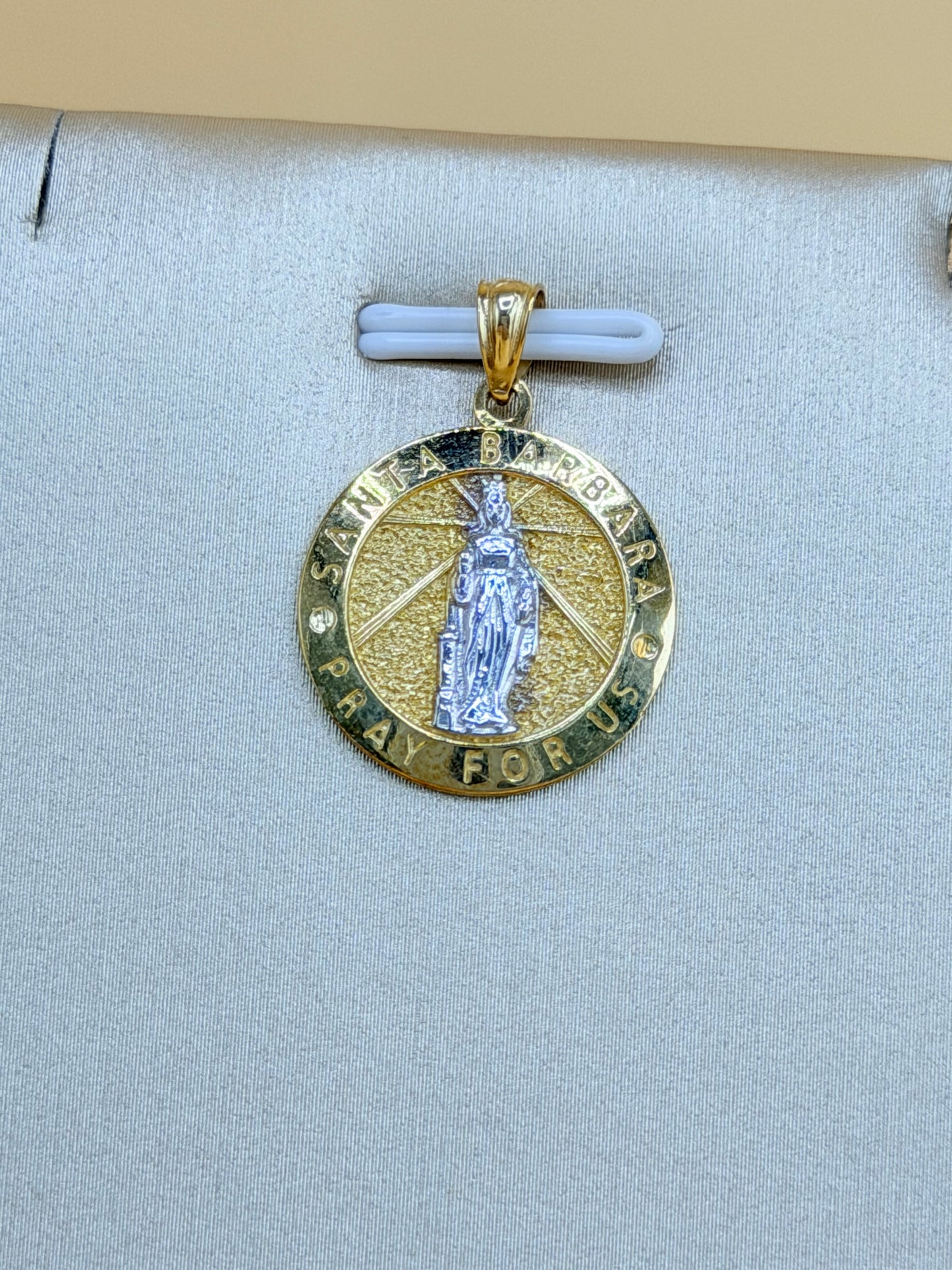 10K Gold Saint Barbara Medal, Fits Chains Up to 3mm Thick. ch