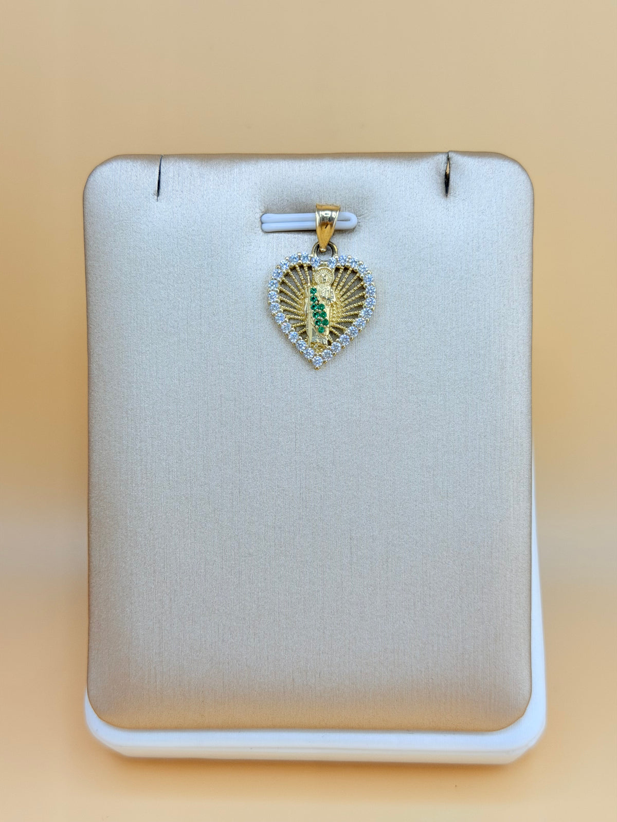 10K Gold Heart Pendant with St. Jude, Fits Chains Up to 4mm Thick. ch