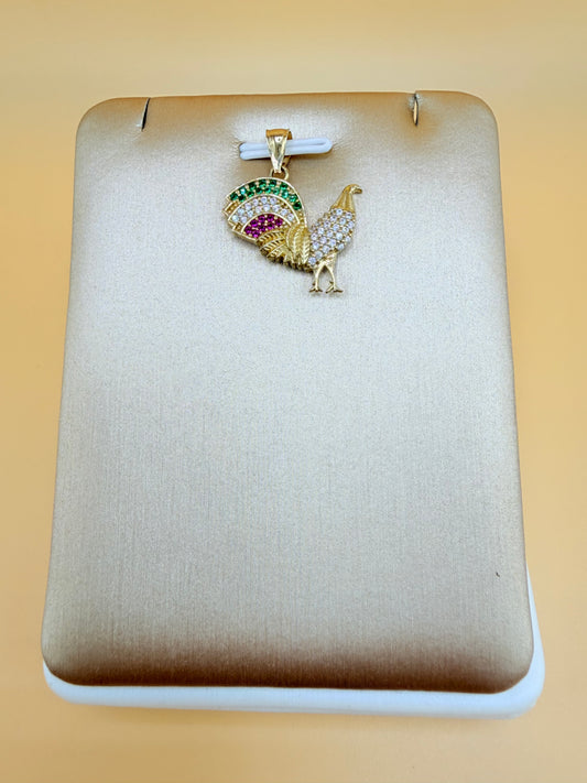 10K Gold Rooster Pendant, Fits Chains Up to 4mm Thick. ch