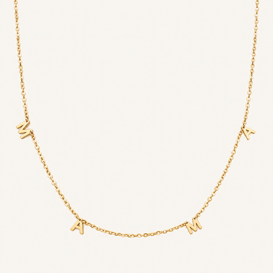 4K Solid Gold Chain with MAMA Pendants, 16”-18” Long.