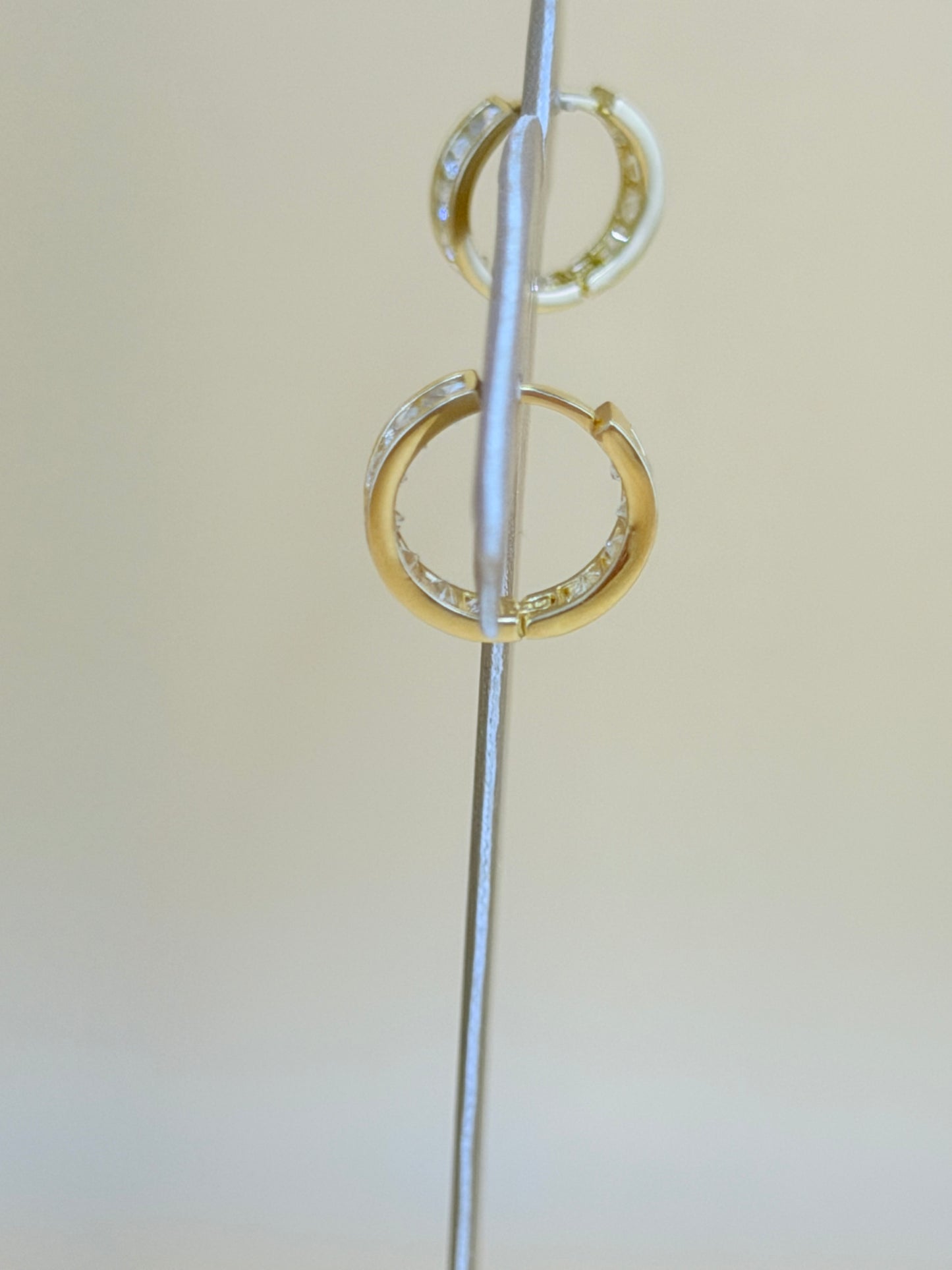 14kt Gold Small Hoop Earrings with Stones, 1.27cm in Diameter.