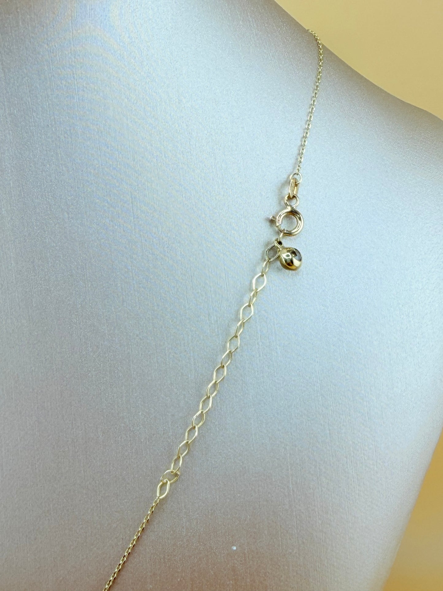 14kt Solid Gold Chain with Horseshoe and Clover Pendants, Adjustable 16”–18” Length, 0.6mm Thick. n