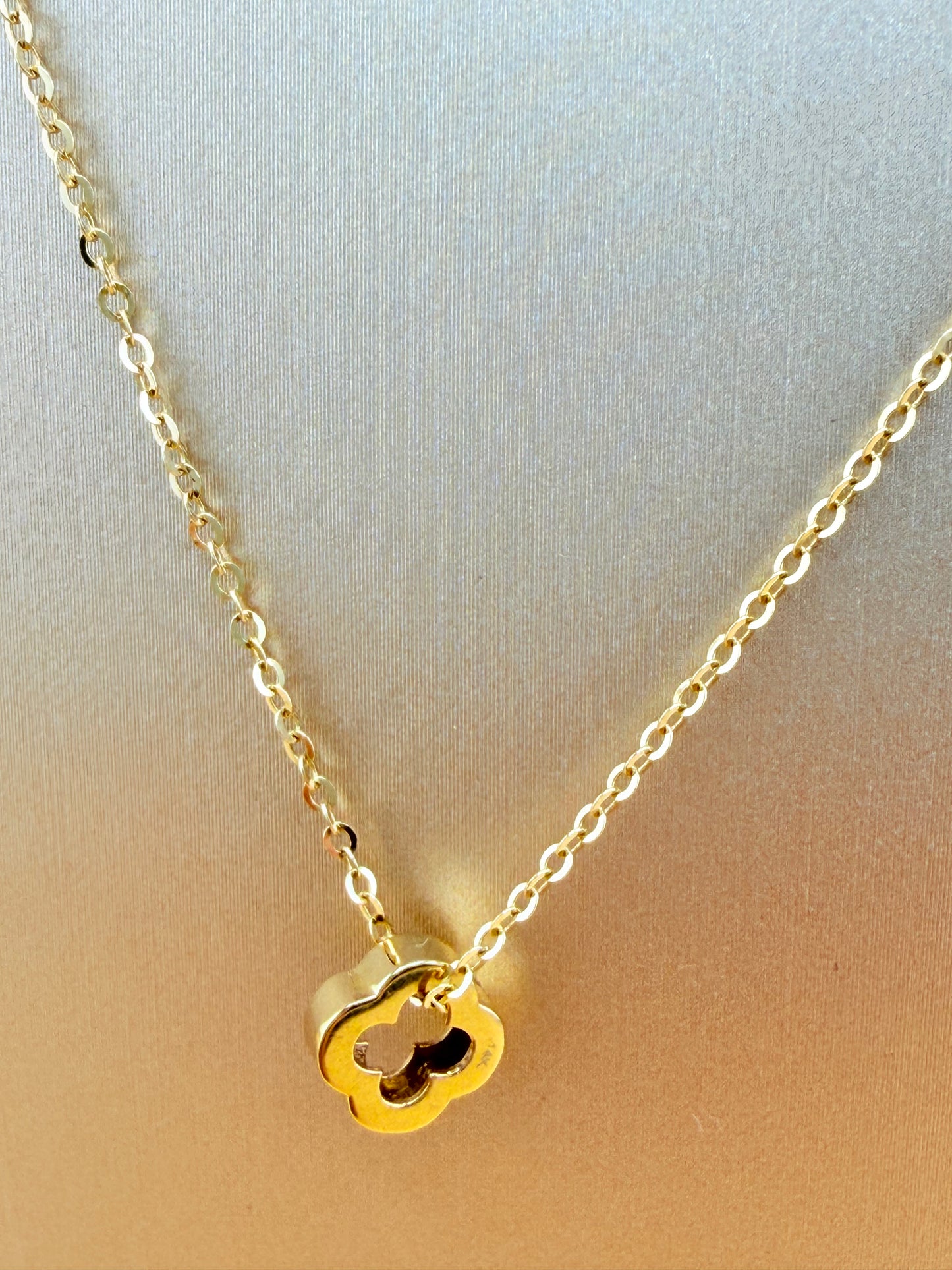 14K Solid Gold Chain with Small Clover Pendant, 18” Long, 1mm Thick. n
