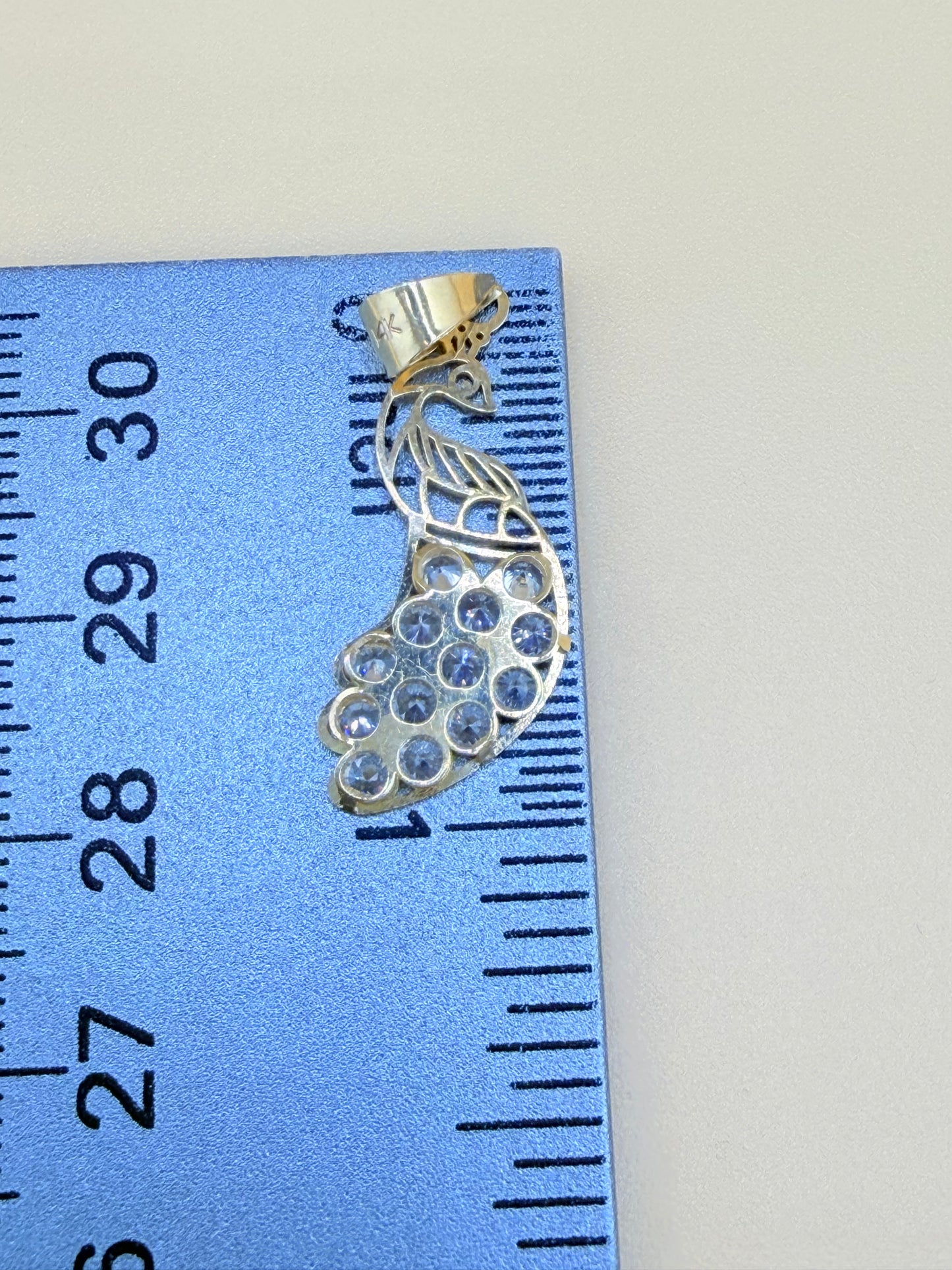 14K Elegant Gold Peacock Pendant, Fits Chains Up to 4mm Thick. n