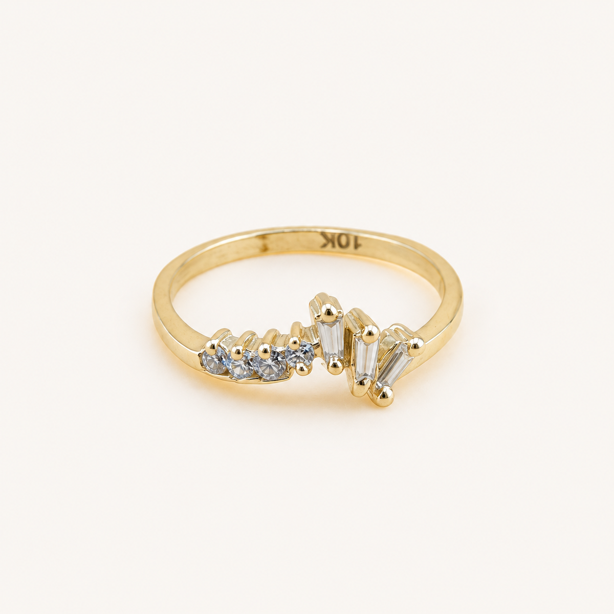 10K Solid Gold Asymmetrical Mixed-Cut CZ Ring – Size 7
