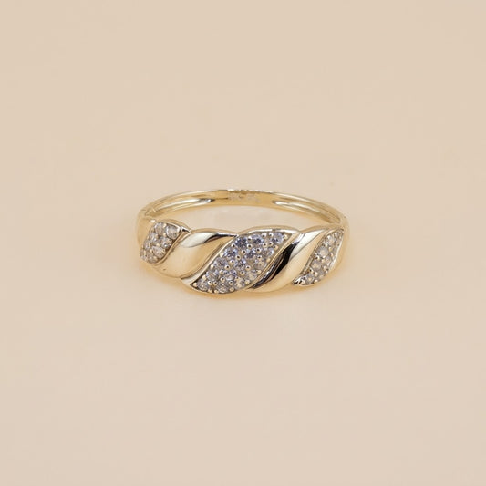 10K Gold Elegant Wave CZ Ring – Size 7
