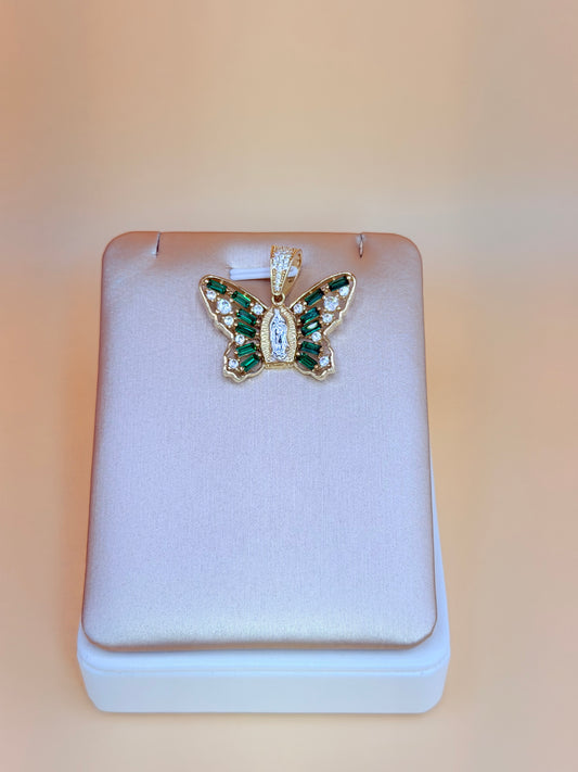 10K Large Gold Butterfly Pendant with Our Lady of Guadalupe, Fits Chains Up to 7mm Thick. ch