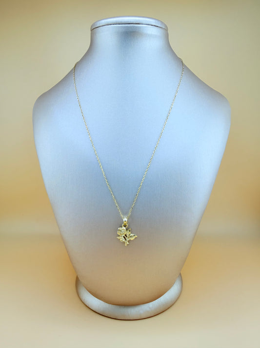 10K Solid Gold Rose Pendant with Chain, 16” Chain, 1mm Wide. n