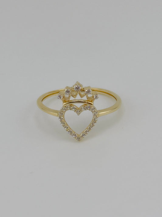 Anillo de corazón y corona 14kt